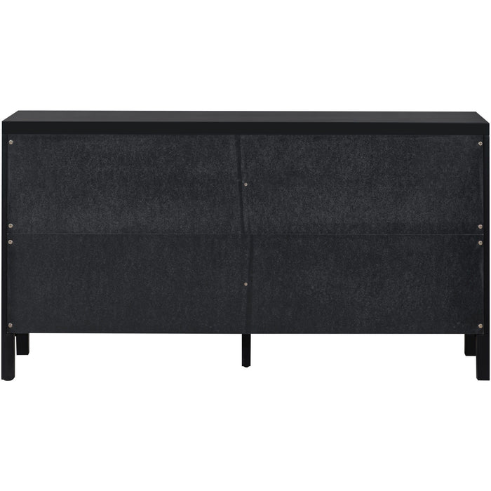 Large Storage Space Sideboard With Artificial Rattan Door And Metal Handles For Living Room And Entryway - Black