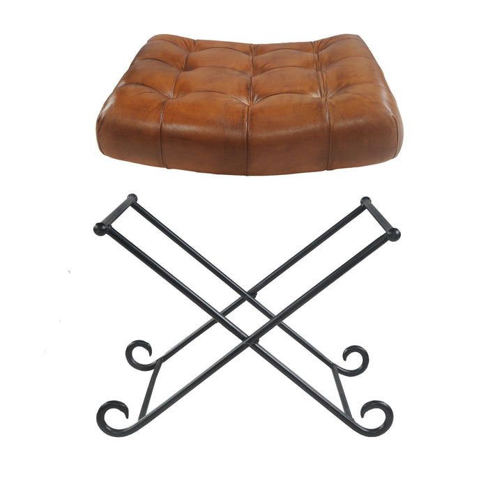 Faux Leather Footstool Ottoman - Brown