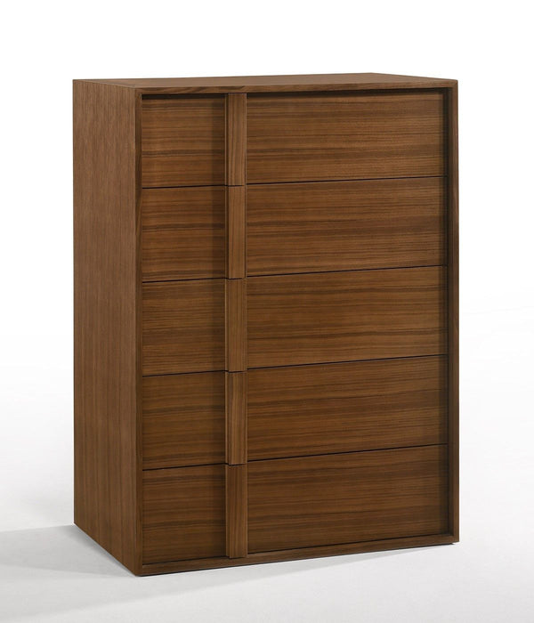 Wood Contemporary Five Drawer Dresser - Walnut Brown