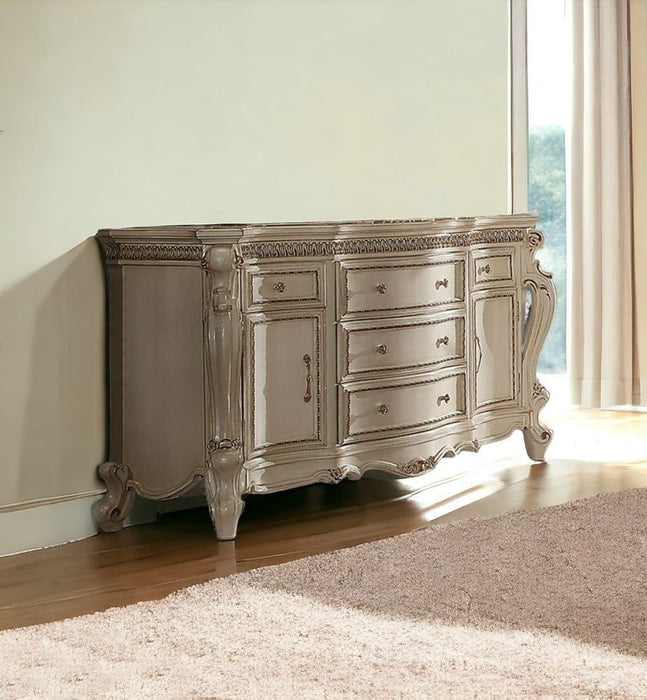 Solid Wood Five Drawer Triple Dresser - Pearl