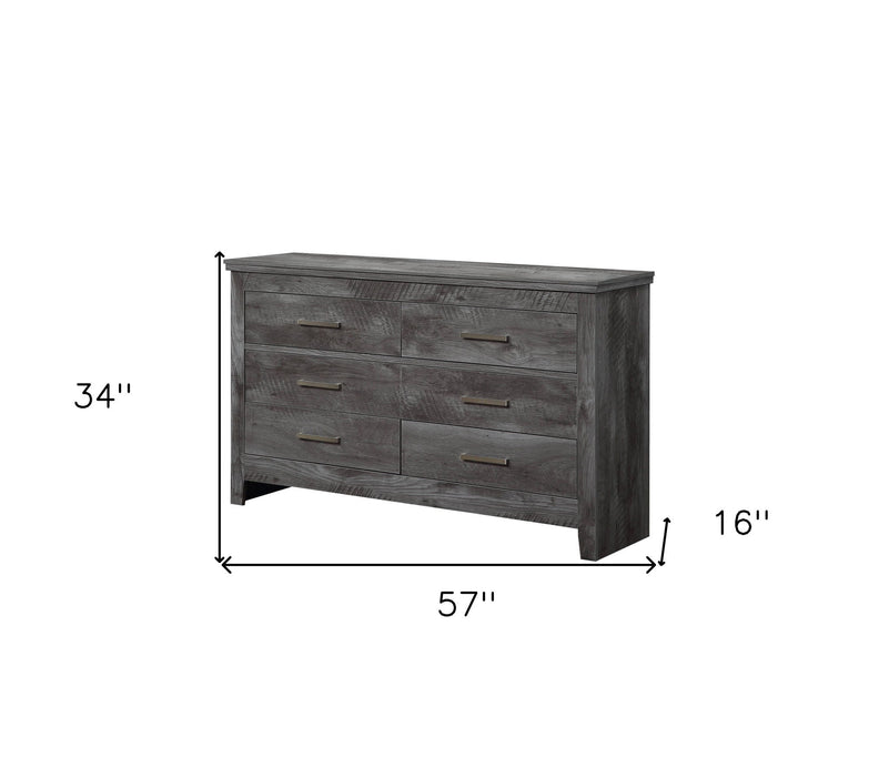 Solid Wooden Six Drawer Double Dresser - Gray