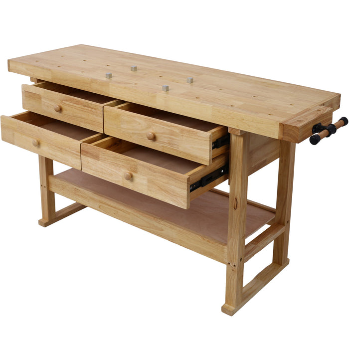 Workbench With 4 Drawers Wooden Workbench For Garage Workshop And Home - Natural