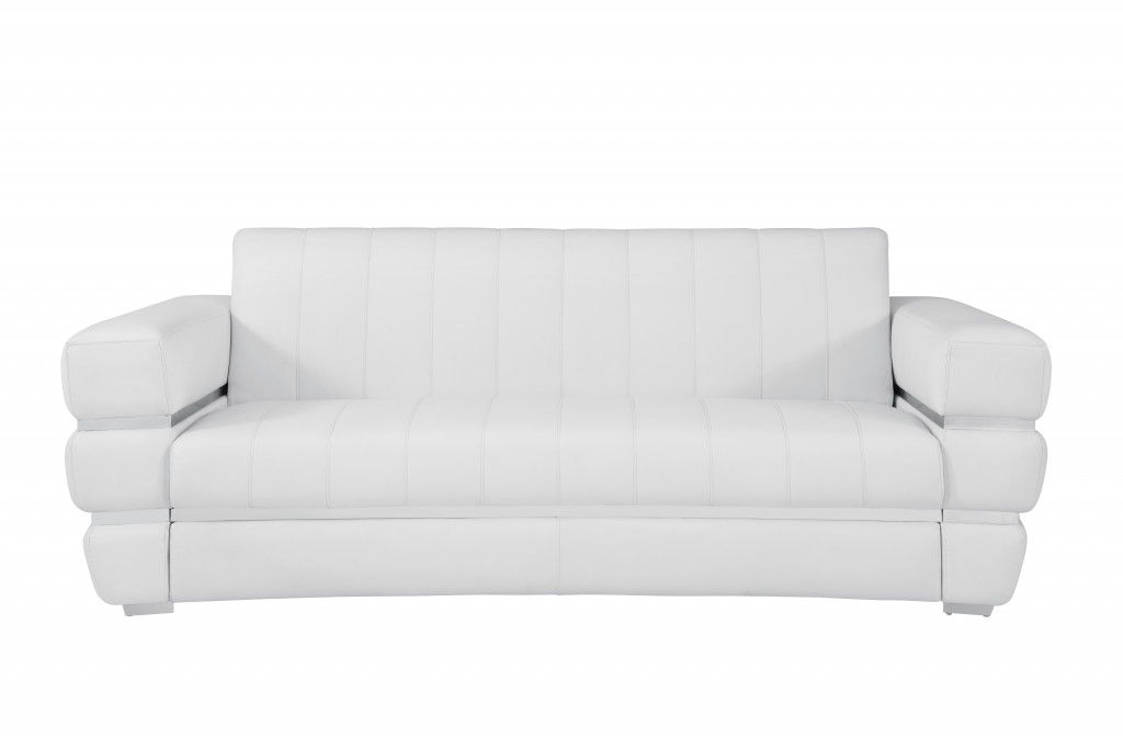 Italian Leather Sofa Silver Legs - White