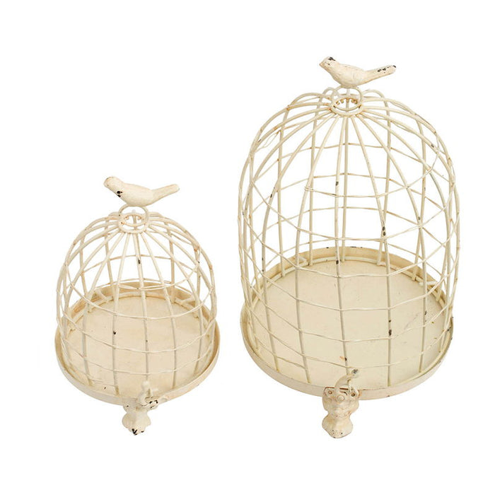 Stella - Decorative Birdcages With Bird Finial (Set of 2) - Cream