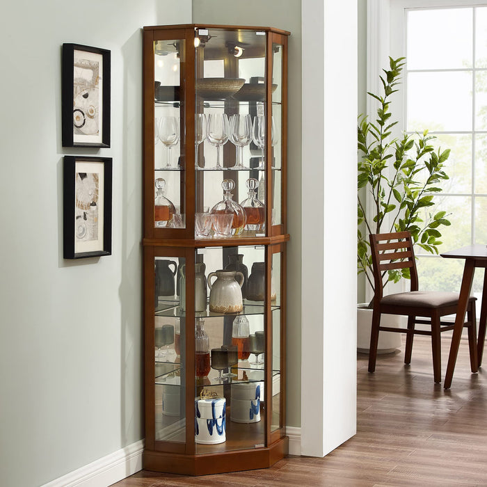 6 Shelf Corner Curio Display Cabinet With Lights, Mirrors And Adjustable Shelves (E26 Light Bulb Not Included)