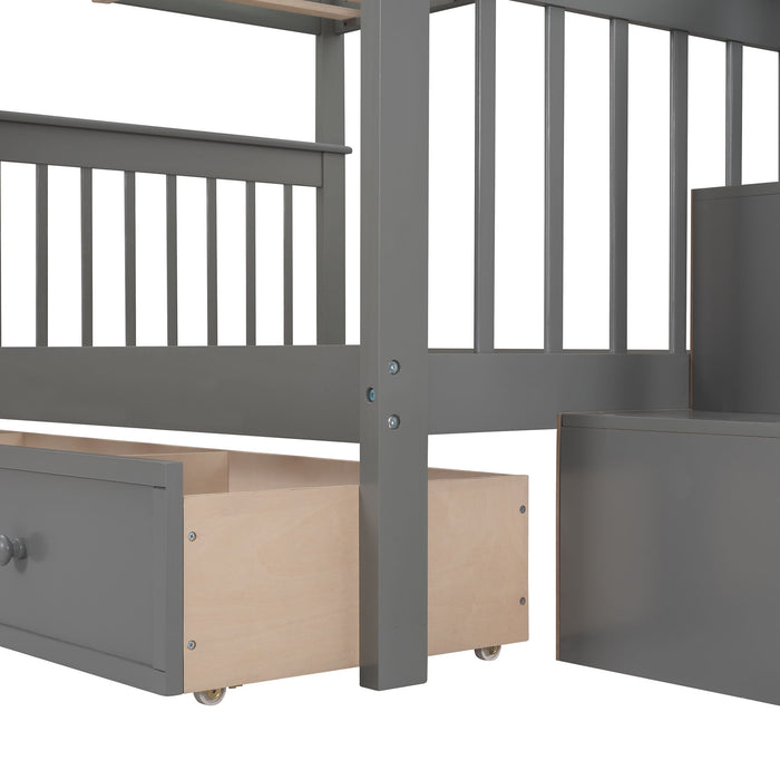 Stairway Bunk Bed With Drawer, Storage And Guard Rail For Bedroom