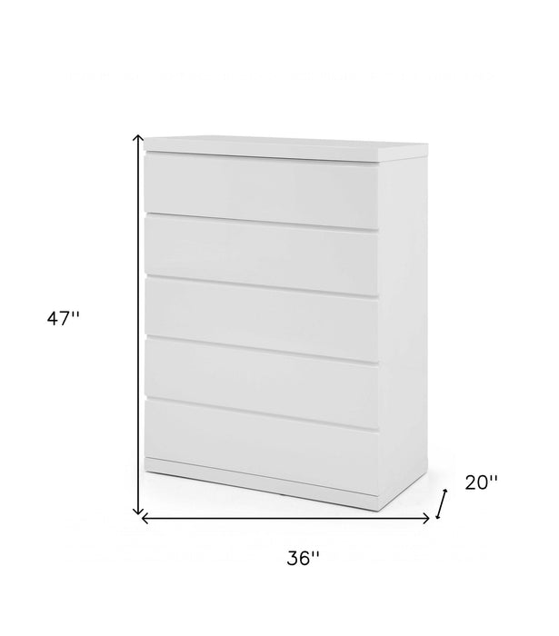 Gloss Stainless Steel 5 Drawer Chest - White