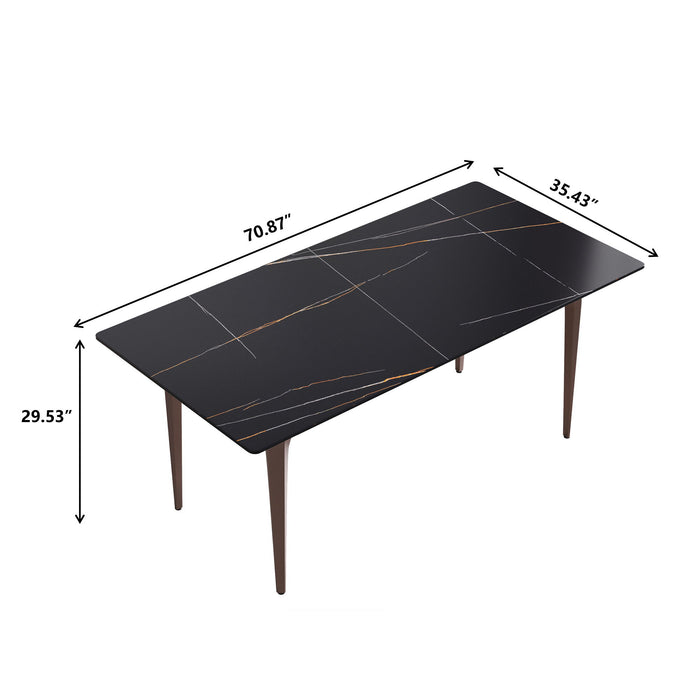 70.87" Modern Artificial Stone Black Straight Edge Metal Leg Dining Table, Can Accommodate 6-8 People - Black