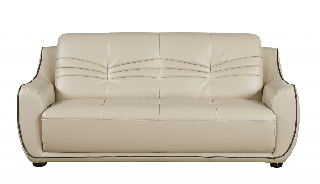 Faux Leather Sofa With Black Legs - Beige