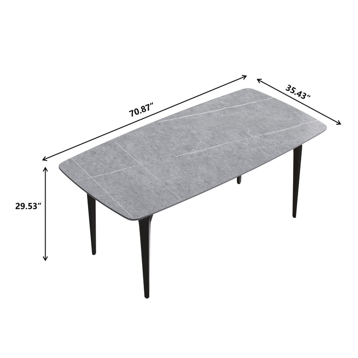 70.87" Modern Artificial Stone Curved Black Metal Leg Dining Table, Can Accommodate 6-8 People - Gray