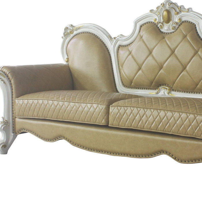 Faux Leather Sofa And Toss Pillows With Pearl Legs - Golden Brown