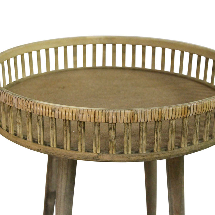 Round End Or Side Table - Bamboo Rattan Finish