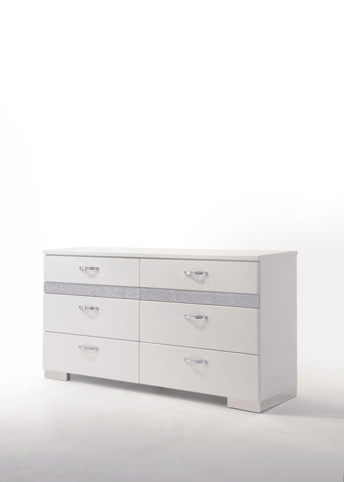 High Gloss Eight Drawer Double Dresser - White