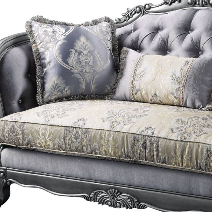 Silk Blend Loveseat And Toss Pillows - Gray / Platinum