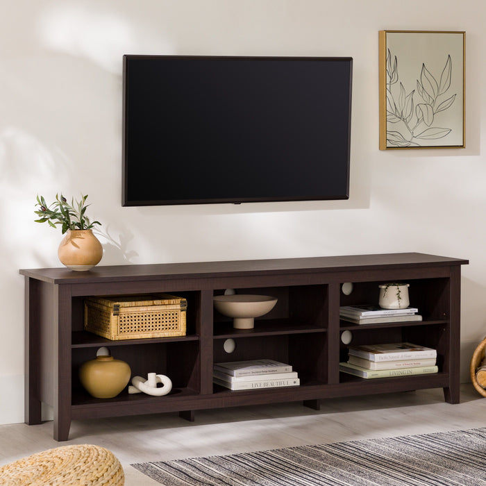 Modern Transitional 3 Shelf Open Storage 70" TV Stand For 80" TVs - Espresso