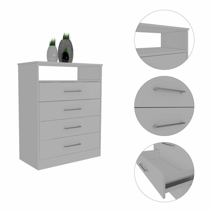 Modern Four Drawer Dresser With Hutch - White