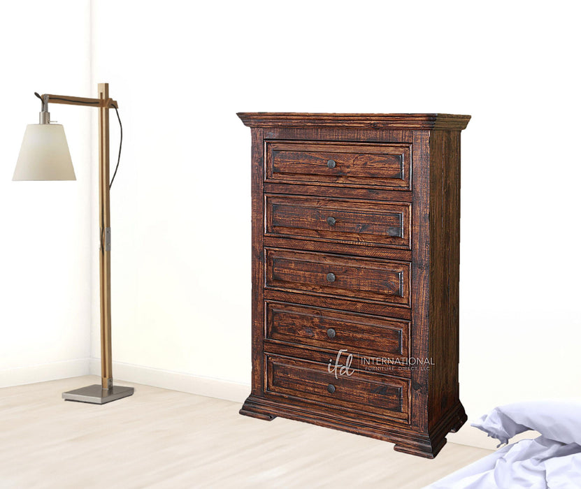 Solid Wood Five Drawer Chest - Chocolate