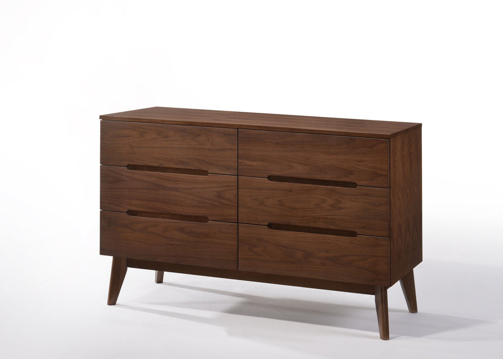 Solid Wood Six Drawer Double Dresser - Walnut