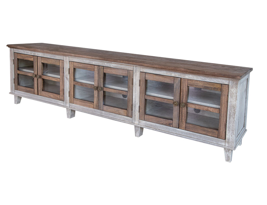 Cabinet Enclosed Storage Distressed TV Stand - Gray / Ivory