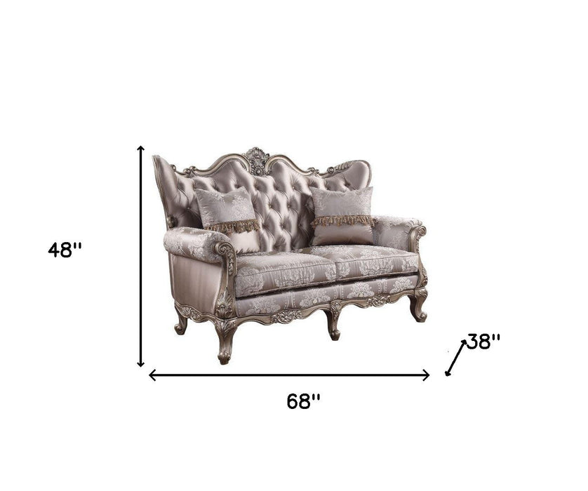 Silk Blend Loveseat And Toss Pillows - Pink / Platinum