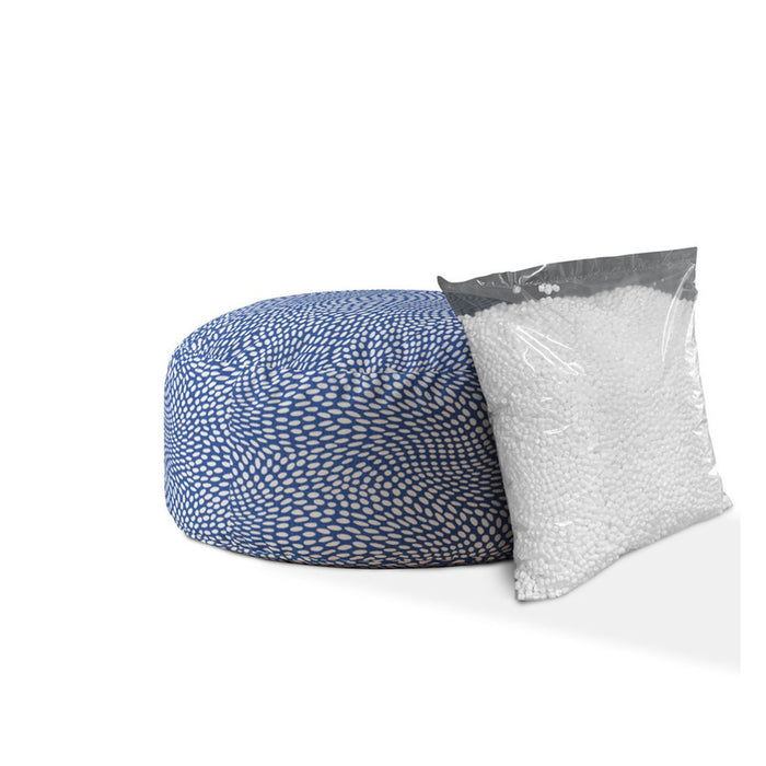 Canvas Round Polka Dots Pouf Cover - Blue / White