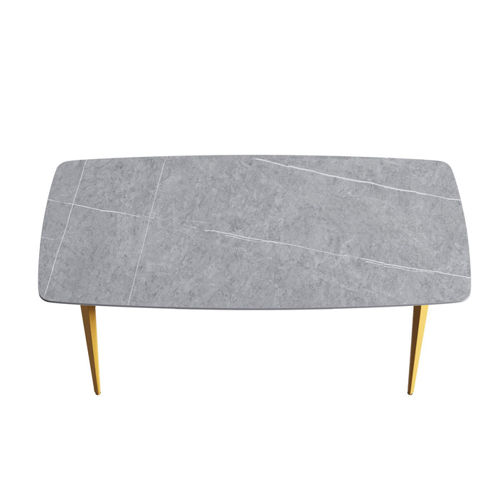 70.87" Modern Artificial Stone Curved Gold Metal Leg Dining Table - Gray