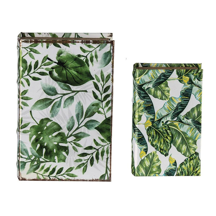 Botanical Book Boxes (Set of 2) - White / Green