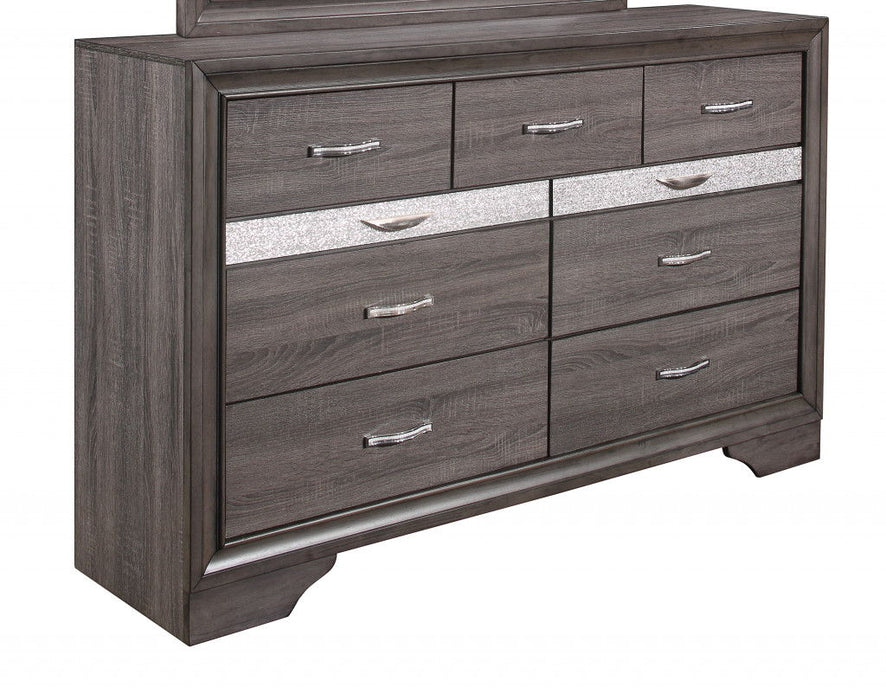 Wood Nine Drawer Double Dresser - Gray