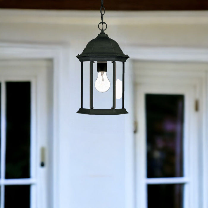 Glass Lantern Hanging Light - Matte Black