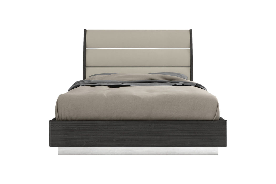 Queen High Gloss Bed Frame with Faux Leather Headboard - Dark Gray