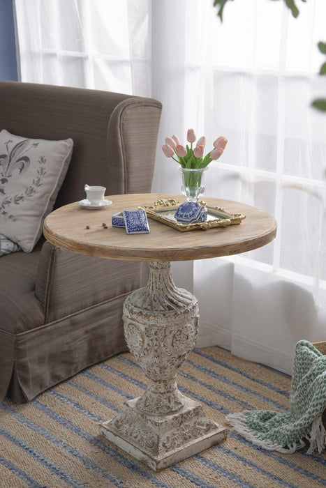 Antique Round Wood Table - Antique White / Gray