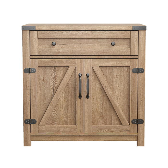 Modern Farmhouse Double Barn Door Accent Cabinet - Tobacco