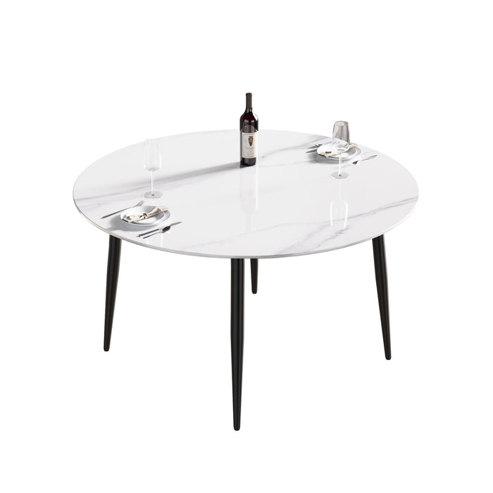 Modern Man-Made Stone Round Metal Dining Table-Position For 6 People