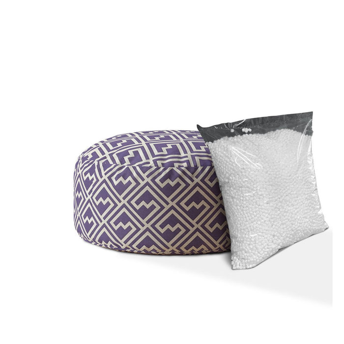 Cotton Round Abstract Pouf Cover - Purple / White