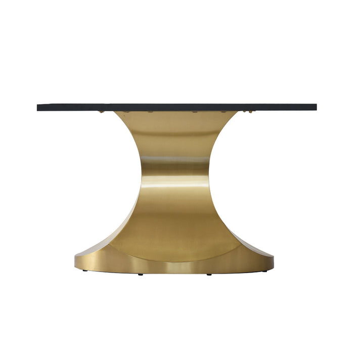 78.74" Modern Artificial Stone Pandora Panel Golden Stainless Steel Curved Legs, Can Accommodate 8 People - White / Gold