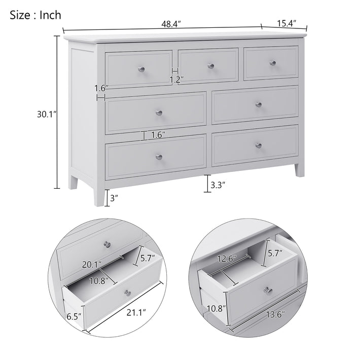 7 Drawers Solid Wood Dresser - White