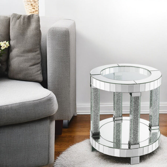 Noralie - Mirrored Faux Diamonds Round End Table - Silver