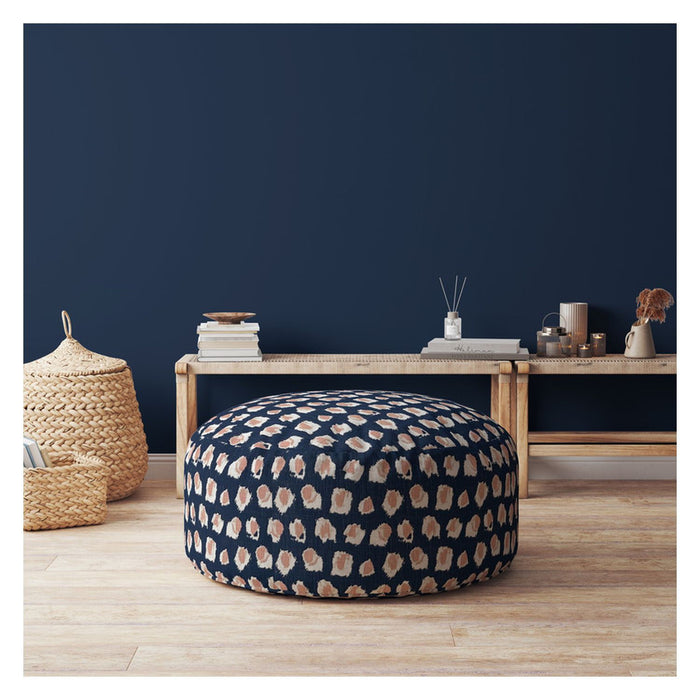 Canvas, Round Abstract Pouf Cover - Blue