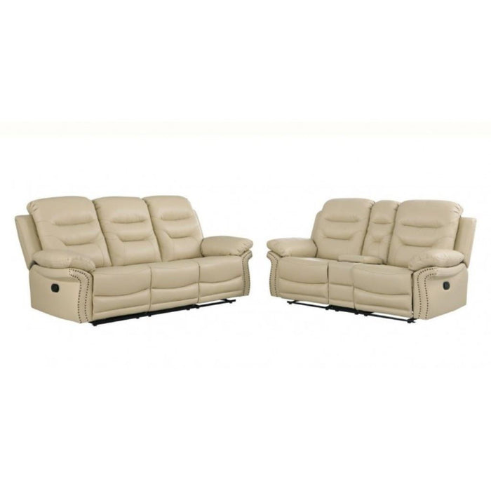 2 Piece Five Person Seating Set Indoor Italian Leather - Beige