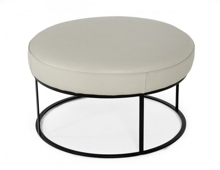 Faux Leather And Black Ottoman - Light Gray