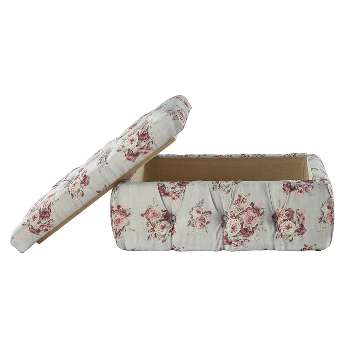 Linen Tufted Floral Storage - Pink