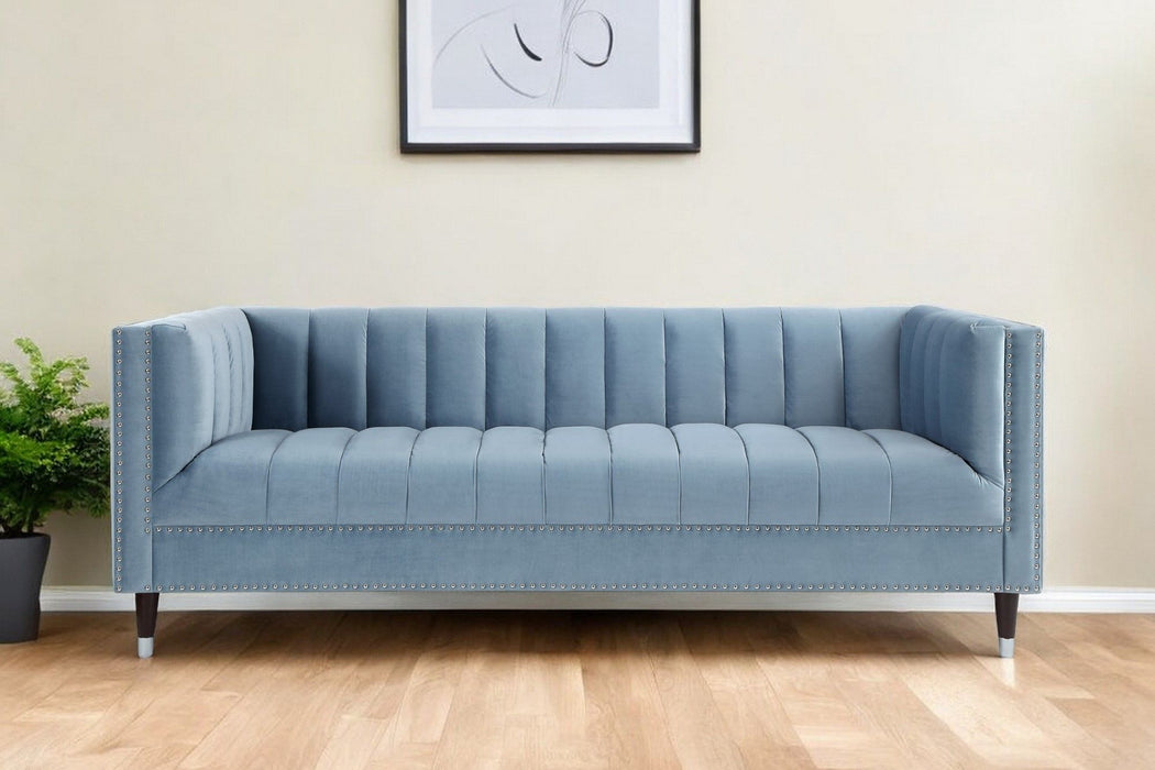 Velvet Sofa With Espresso Legs - Slate Blue