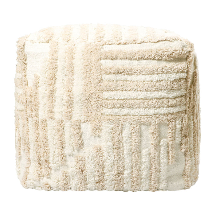 Cotton Cube Striped Pouf Ottoman - Beige