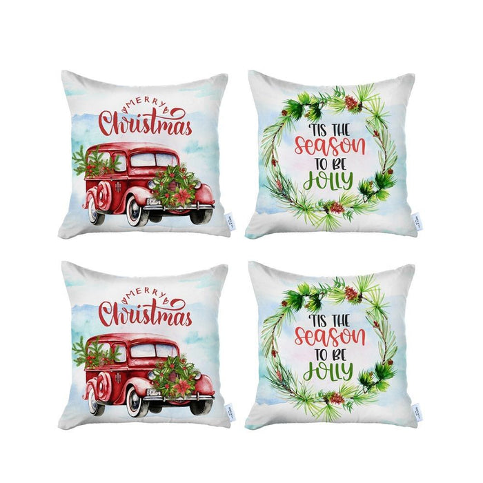 Merry Christmas Tis The Season Thow Pillow Covers (Set of 4) - Multicolor