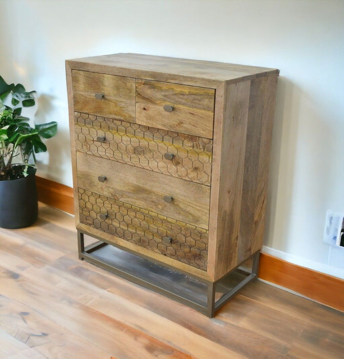 Solid Wood Five Drawer Gentleman'S Chest - Brown