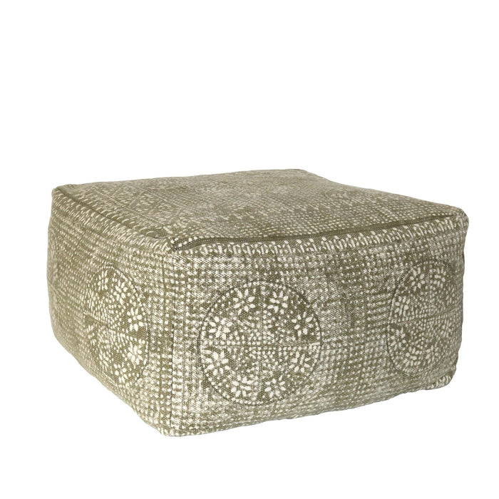 Patterned Rectangle Pouf - Olive Green