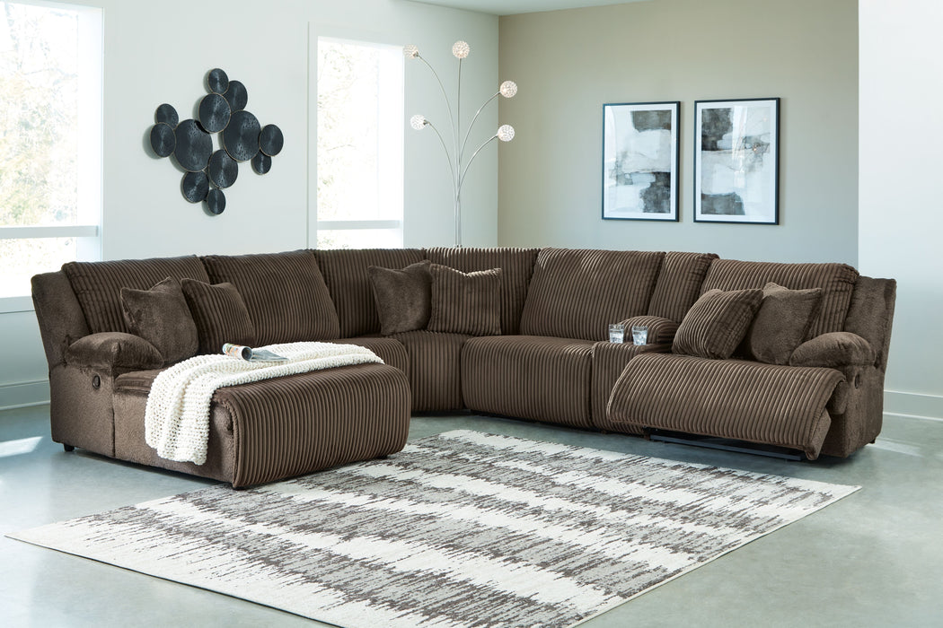 Top Tier - Chocolate - 6-Piece Reclining Sectional With Laf Press Back Chaise - Fabric