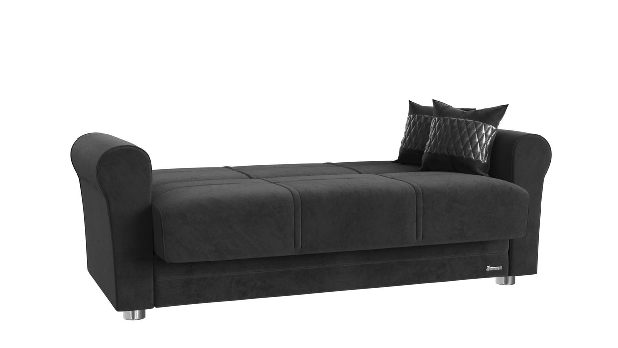 Microfiber Futon Convertible Sleeper Love Seat With Storage And Toss Pillows - Black Silver