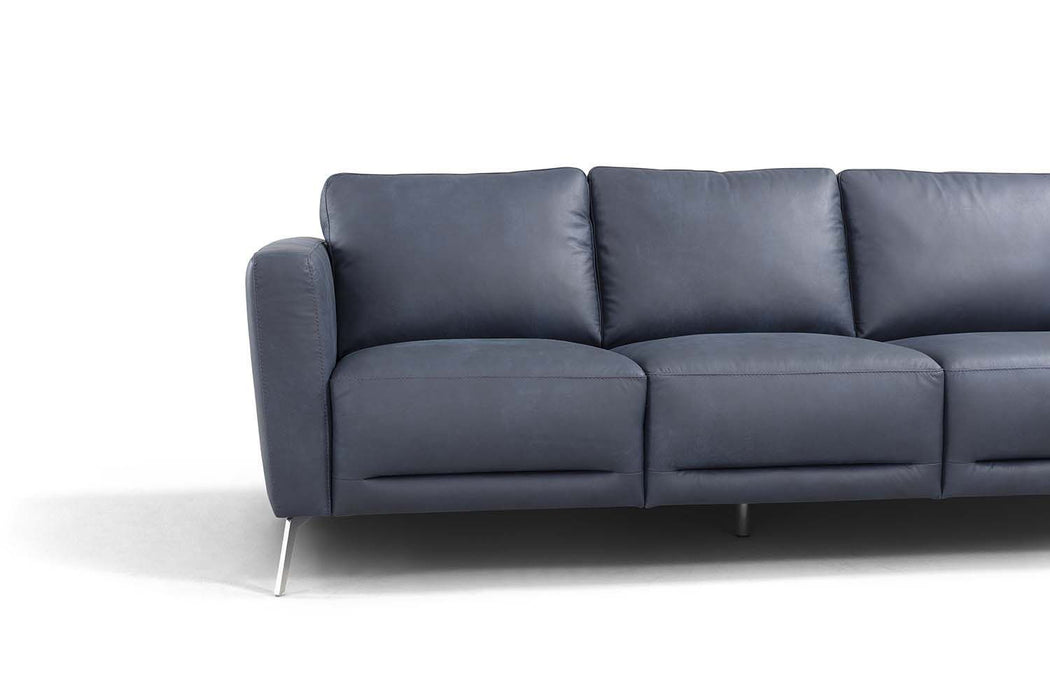 Leather Sofa With Black Legs - Blue