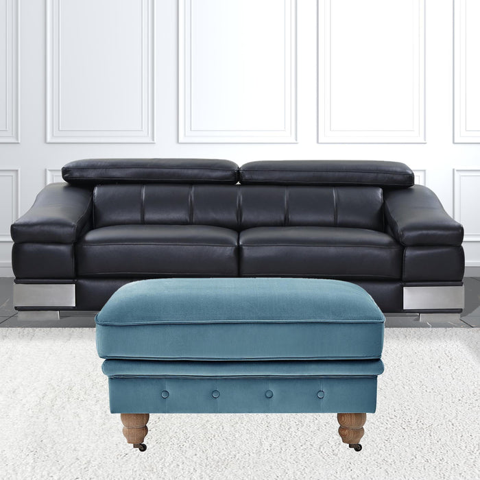 Velvet Rolling Tufted Cocktail Ottoman - Teal Blue / Natural